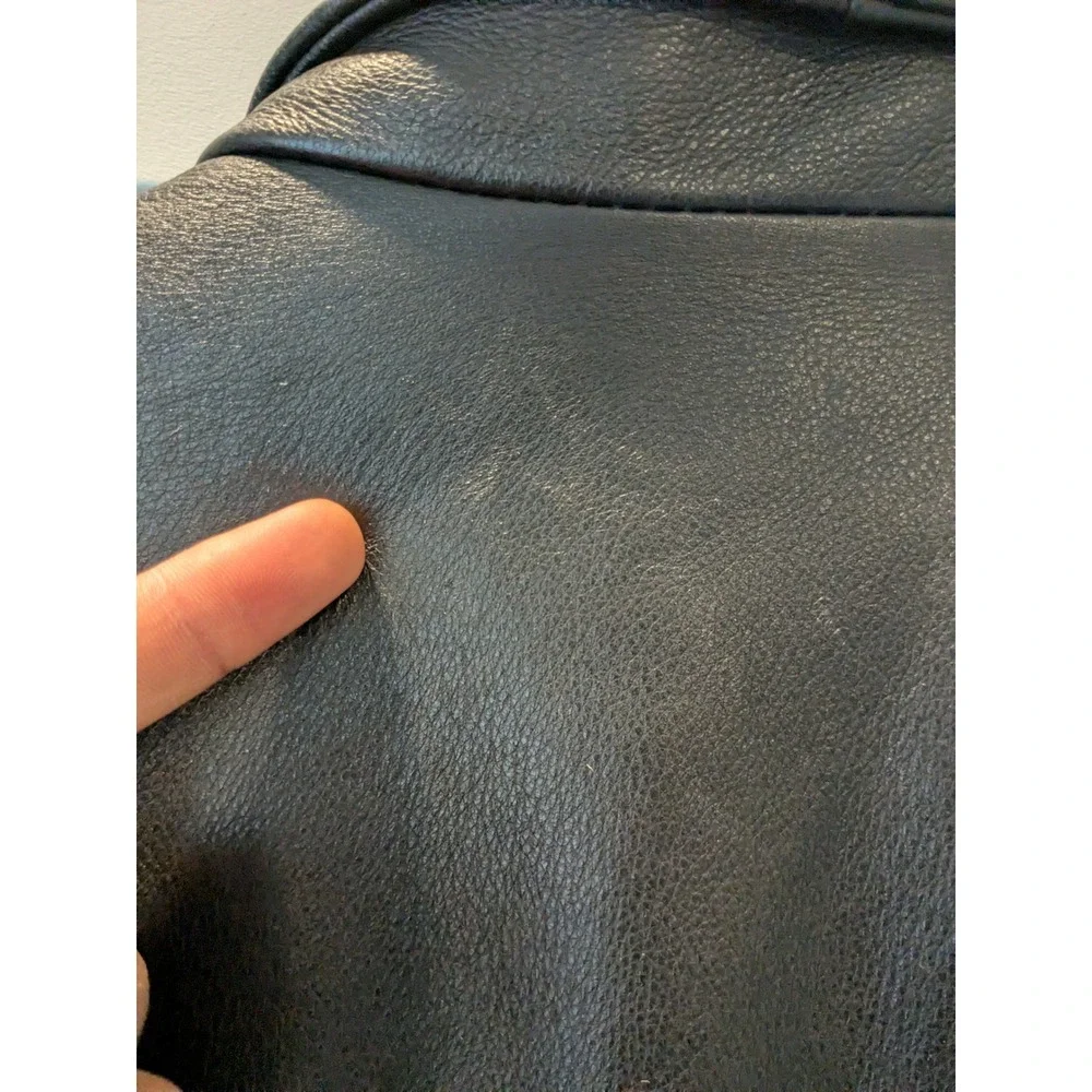J Crew Oarsman Mens Black Leather‎ Button Front Lined Jacket Size Large READ